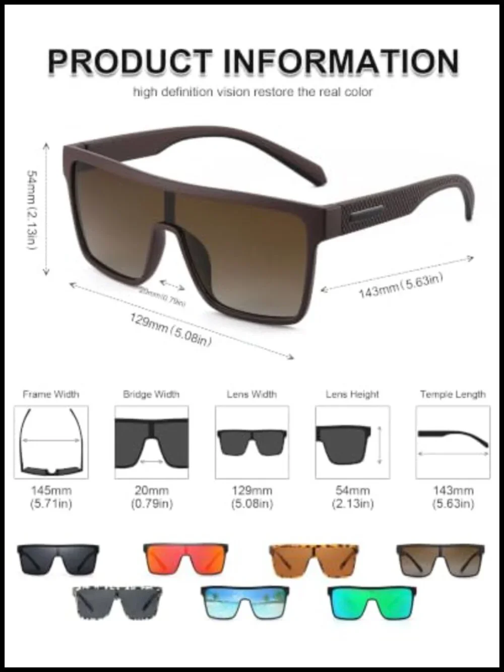 Polarized Flat Top Square Shield Sunglasses Oversized Lightweight Driving
